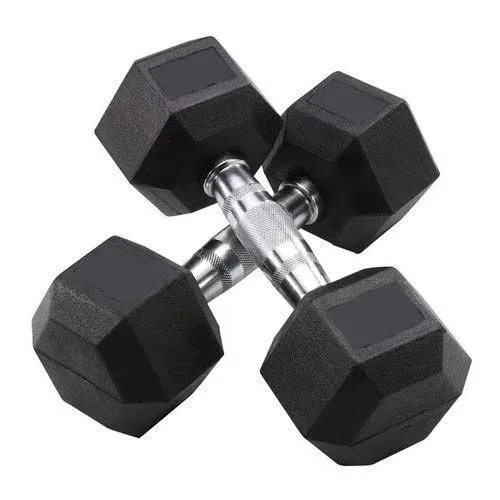 Quantum 5Kg Rubber Coated Hex Dumbbell Pair - Black 