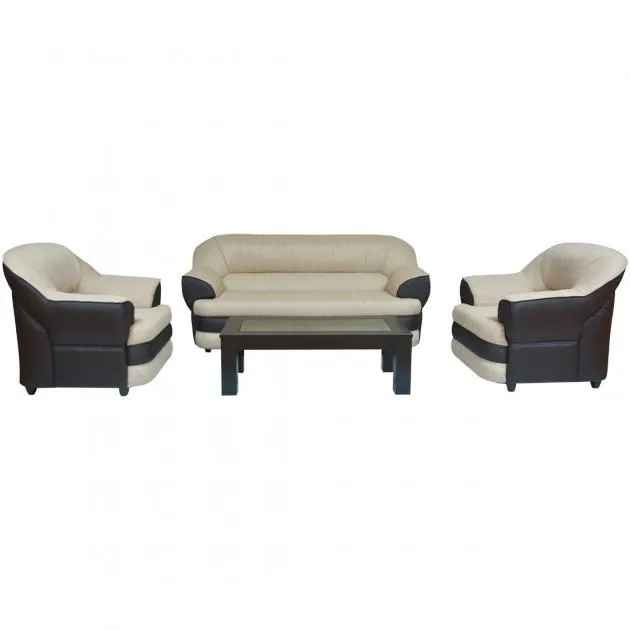Calion Sofa - Black PVC And Beige Colour Fabric