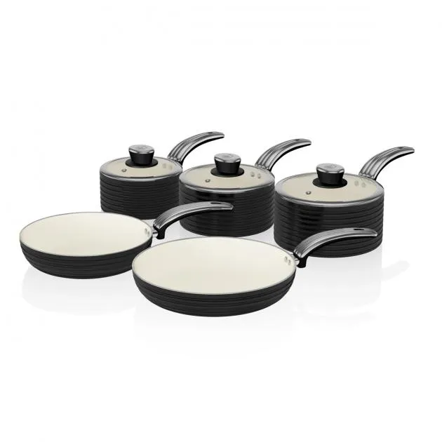 Swan Retro 5 Piece Cookware Set (Black)