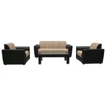 Jupiter Sofa - Brown PVC And Light Brown And Beige Striped Fabric